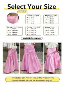 Women's Fashion Casual A-Line Striped Ruffle Hem Versatile Skirt Pink Spring - Pink - View 7