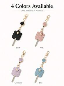 1pc Cute Faux Leather Retractable Keychain, For Women, 11.81 Inch Stretchable Key Ring With Gold Buckle, Suitable For ID Badge, Car Keys And Handbag - Multicolor - View 8