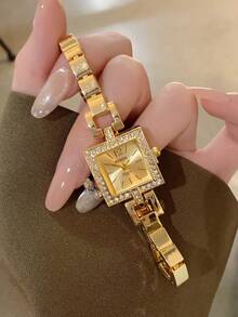 1 buah Jam Tangan Wanita Modis Terbaru, Dial Segitiga Elegan, Jam Tangan Quartz untuk Bisnis, Cocok untuk Kehidupan Sehari-hari, Pesta, dan Perjamuan - Emas - View 3