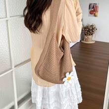 Casual Versatile Crochet Knit Large Capacity Shoulder Bag - Khaki - View 2