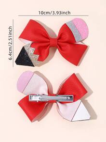 2/6pcs Back To School Hair Clips,Cute Glitter Pencil Bow,Colorful Bow Hair Pins,Teacher's Day,School Stuff,Hair Accessories Gift For Girls Teens Daily Wear - Multicolor - View 9