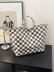 大容量 PVC 托特包，「TOTE BAG」字母印花，通勤、上學、購物皆宜的多功能休閒包 - 彩色 - 查看 14