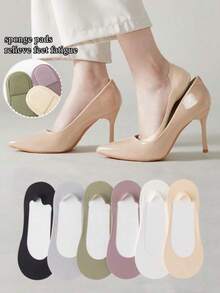 Women's Solid Color Invisible Boat Socks For Daily Wear, Suitable For High Heels - Multicolor - View 1