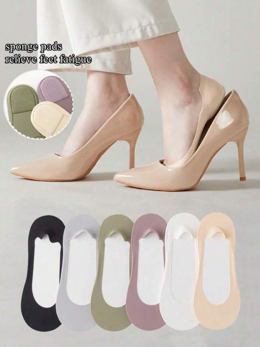 Women's Solid Color Invisible Boat Socks For Daily Wear, Suitable For High Heels - Multicolor - View 1