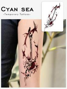 1 pieza Tatuaje temporal con patrón de grafiti de guitarra borroso de tinta oscura, diseño de tatuaje simulado, adecuado para viajes, festivales de música, juegos, regalos de graduación, dura de 3 a 5 días - Multicolor - Ver 1