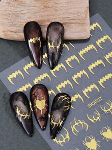 2 piezas Pegatinas de uñas metálicas plateadas y doradas con colmillos de araña 3D y corazón, calcomanías de uñas góticas de terror de Halloween, diseño de araña sangrienta espeluznante, autoadhesivas, pegatinas de arte de uñas DIY, suministros para manicura - Multicolor - Ver 7