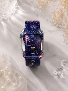 1條星空紅藍白煙花圖案矽膠錶帶，男女通用，適用於Apple Watch 38mm 40mm 41mm 42mm 44mm 45mm 49mm，相容 Series Ultra/S11/S10/SE/8/7/6/5/4/3/2/1，適合美國日節日慶祝禮物錶帶配件，時尚休閒運動款柔軟舒適替換錶帶 - 彩色 - 查看 6