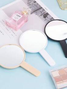1Pc Round Make Up Mirror Handheld Makeup Mirror New Makeup Mirrors Sweet Girl Style Suitable For Carrying Around - Multicolor - View 3