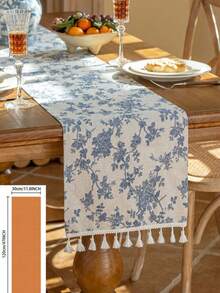 Vintage Landhausstil Tischläufer, saisonale Tischdekoration, Feiertagsparty, Geburtstag, Hochzeit, Esstisch, Couchtisch, Heimdekoration, blauer Rosenmuster rechteckiger Luxus Tischläufer mit Quasten - Mehrere Stile - Übersicht 9