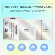 Minimal Silver Laser Vibe Waterproof Thermal Label Stickers 40x30mm, 230 Labels/Roll, Compatible With M110 M221 M220 M120 M200, For Price Barcode Name Storage Office Packaging - View 6