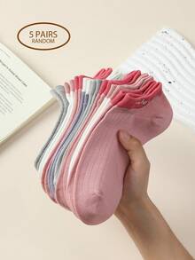 5 Pairs Women's Non-Slip Casual Sports Short Socks, Candy Color Short Socks, Suitable For All Seasons - Multicolor - View 1
