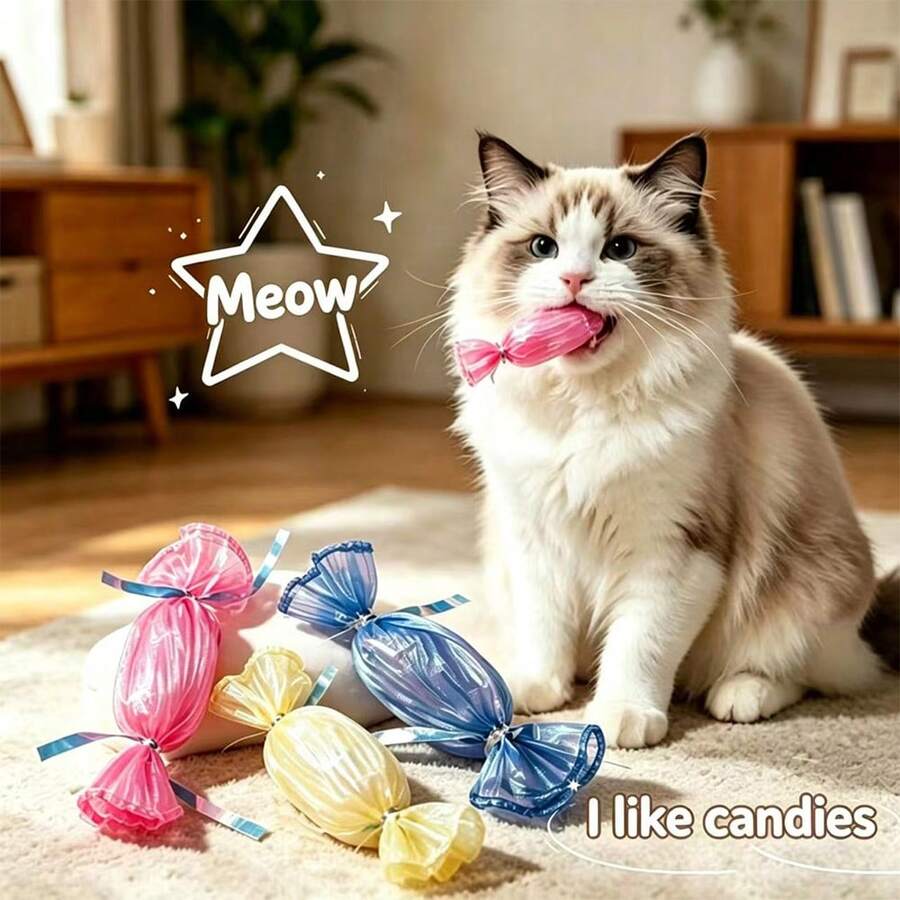 3pcs Cat Wrinkle Candy Gift - Built-In Crinkle Paper, Lightweight Interactive Cat Toy, Relieve Boredom, Surprise Gift For Pets For Thanksgiving, Autumn/Winter, Halloween And Other Holiday Gatherings - Multicolor - View 1