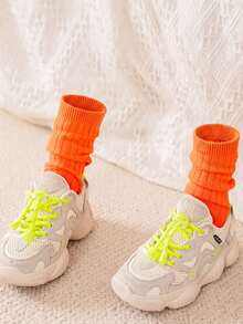 1 Pair Children's Solid Color Mid-Calf Socks, Girls' Ribbed Socks For Spring, Autumn & Winter, Knitted Fabric, Boys' Candy Color Simple Versatile Socks, Suitable For 2-6 Years Old Kids All Seasons - Multicolor - View 4