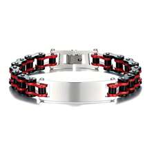 1pc Men's Stainless Steel Motorcycle Style Bracelet, Bicycle Chain ID Bar Design, Daily Wear, Birthday Gift For Father, Husband - Multicolor - View 9
