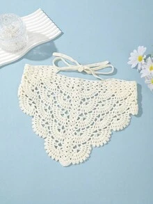 1件女款針織三角頭巾，夏季海灘度假鏤空對稱鉤編頭飾，法式浪漫透氣百搭髮飾夏季髮帶海灘圍巾度假方巾 - 彩色 - 查看 5