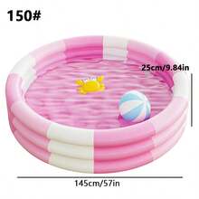 1pc Round Striped Inflatable Pool, Portable Inflatable Swimming Pool, Suitable For Summer Parties, Backyard Games, Garden, Indoor And Outdoor Use, Durable Thickened PVC Family Water Play Pool - Multicolor - View 4