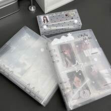 1本 A5 韓式風格 PVC 大尺寸貼紙書 撕貼式紙張相簿，可愛偶像照片卡收納與展示本，便攜式黏貼本，高畫質 PVC 材質防水防刮透明質感，附撕貼紙易撕易貼，強力黏著不殘膠，輕巧便攜適合隨身收納，適用於 DIY 剪貼簿拼貼、偶像照片卡收藏 - A - 查看 3