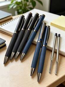3pcs Luxury Metal Ballpoint Pen Set (1 Pen + 2 Refills), 2 Colors Available (Blue/Black), With 1.0mm Black Refill, Suitable For Business Office, Meeting Signing, Student Exams, Daily Writing And More. Fits Different Styles, Perfect Choice For Corporate Gifts, Business Presents Or Holiday Souvenirs. - Metal Pen - View 3
