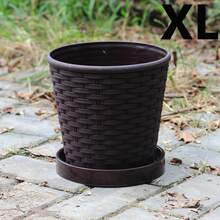 Maceta tejida de bambú grueso, maceta de estilo nórdico para interiores/exteriores, maceta de plástico con agujero de drenaje y bandeja, adecuada para plantar hiedra, suculentas y otras plantas en maceta - Multicolor - Ver 15