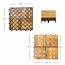 27 Pack 12x12 Inch Natural Acacia Wood Interlocking Patio Deck Tiles Snap Lock No Tool Installation Waterproof Interlock Floor Tile For Balcony Porch Poolside Backyard Outdoor DIY Flooring - 1 - View 7