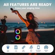 Bluetooth Speaker, Portable Wireless Karaoke Speaker, Wireless Speaker, Subwoofer, Wireless Bluetooth Sound System, FM Radio, With Ambient Lighting, Optional Microphone, Supports TF/USB, Suitable For Various Parties - View 6