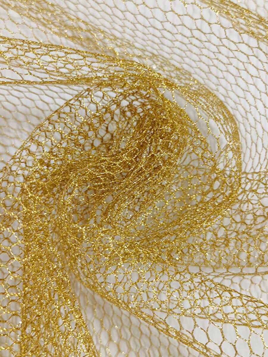 1pc Gold Thread Hexagonal Mesh Fabric, Honeycomb Hexagonal Mesh Cloth, Craft Gift Box Packaging Shoe Material Bag Mesh Fabric - Gold - View 1