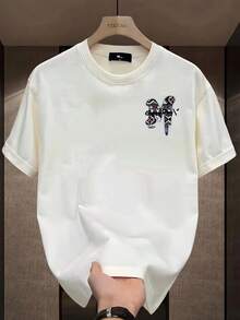 Men's Heavy Cotton T-Shirt, Versatile Plus Size Loose Summer Printed Handsome Youth Top - 黑色 - 查看 7