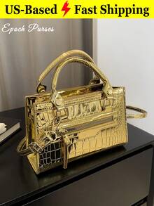 Women's Crossbody Bag Purse Metallic Crocodile Print Handle Satchel Shoulder Bag Purse Women's Retro Texture Crossbody Bag Mini Square Handbag Small Everyday Clutch Purses Suitable For Sending Friends Shopping, Dating, Business Trips, And Business Use Thanksgiving Dinner Purse - 彩色 - 查看 1