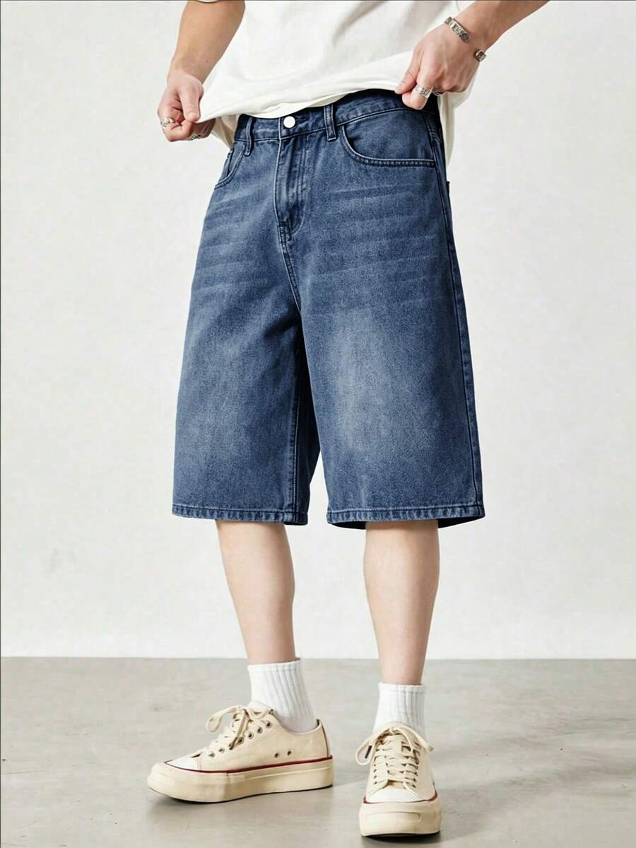 Teenager Retro Loose Denim Shorts - Dark Wash - View 1