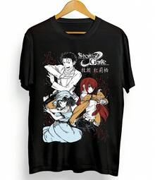Camiseta rara de Steins Gate Kurisu Makise, camiseta clásica negra de anime y manga en todas las tallas, camiseta gráfica para adultos y adolescentes, ropa de calle diaria. - negro - Ver 1