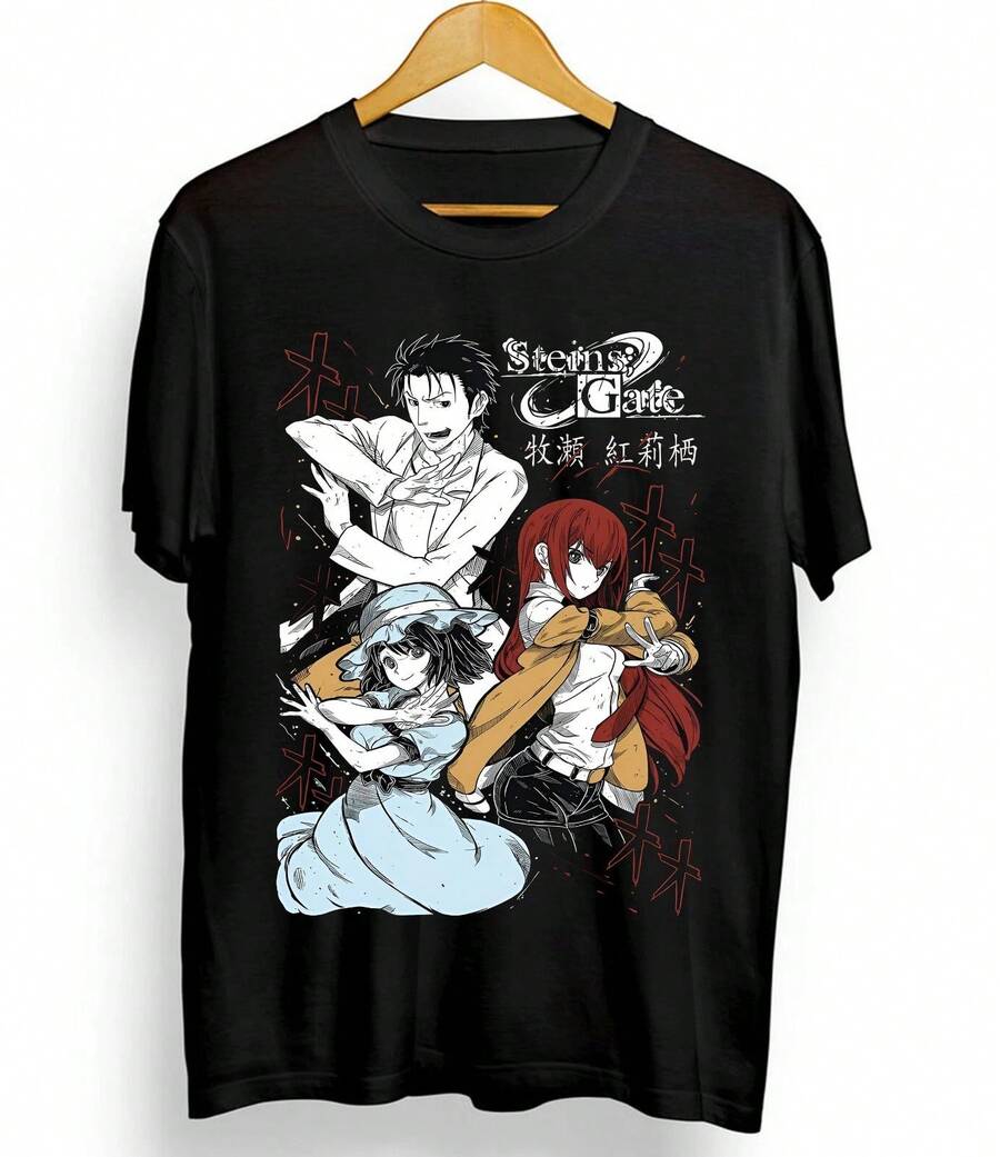 Camiseta rara de Steins Gate Kurisu Makise, camiseta clásica negra de anime y manga en todas las tallas, camiseta gráfica para adultos y adolescentes, ropa de calle diaria. - negro - Ver 1