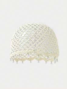 1pc Women's Cute Casual Style Fashion Hollow Breathable Handmade Woven Rhombus Pearl Decor Knitted Bucket Hat For Travel, Beach, Vacation, Photos, Daily Wear - Pearl - View 19