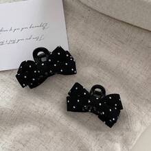 4pcs Women's Black & White Polka Dot Bow Hair Clips, Small Fairy Hair Clips, Princess Hair Side Clips, Fabric Side Bangs Clips, Half-Up Hair Accessories - Multicolor - View 9