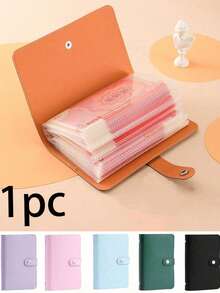 1 pieza Cartera corta para mujer, monedero mini de unicolor, cartera de estilo coreano neutro, cartera pequeña de cuero PU con tarjetero, con banda elástica, monedero portátil multifuncional creativo, diseño vintage - Multicolor - Ver 1