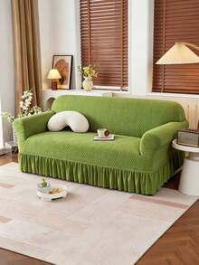 1PC Fleece Fabric Non-Slip Elastic Decorative Jacquard Sofa Cover, Carved Leaf Pattern, Pet-Proof, Anti-Dirt, Anti-Dust, Suitable For 1/2/3/4 Seater Sofa, All Seasons - Grass Green - View 6