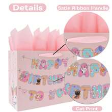 1 pieza/2piezas/5piezas,Bolsa de regalo de cumpleaños rosa con gato lindo con papel de seda & tarjeta de cumpleaños a juego, bolsa de regalo de cumpleaños con estampado de pata de gatito de dibujos animados kawaii para suministros de envoltura de regalos de fiesta de cumpleaños - Ver 6