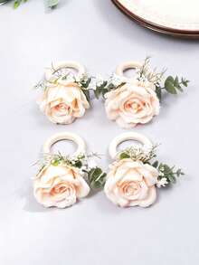 4Pcs Artificial Rose Napkin Rings For Wedding, Party, Prom, Dinner Tableware Accessories - Multicolor - View 12