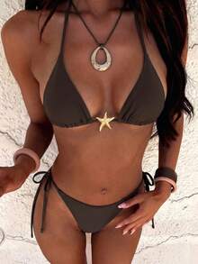 Women's Sexy Triangle Bikini Set Tie Side Brazilian Swimwear String Bikini Beach Vacation Outfit Summer Bathing Suit Tanning Swimwear HolidayBeachwear - 棕色 - 查看 2