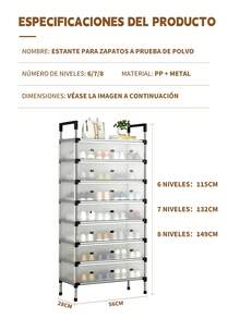 Double Shoe Rack Organizer With Waterproof Fabric Cover, 8-Tier Steel Frame Shelf, 8-Tier Canvas Shoe Rack, Shoe Cabinet, Freestanding Shoe Organizer For Living Room And Hallway, Can Store 36 Pairs Of Shoes With Dustproof Cover. - 銀色 - 查看 11
