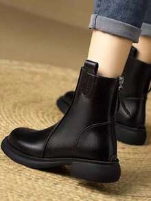 Women's Chelsea Ankle Boots, Low Heel, British Style, Autumn/Winter New Arrival, Retro Zipper Ankle Boots - Black - View 1