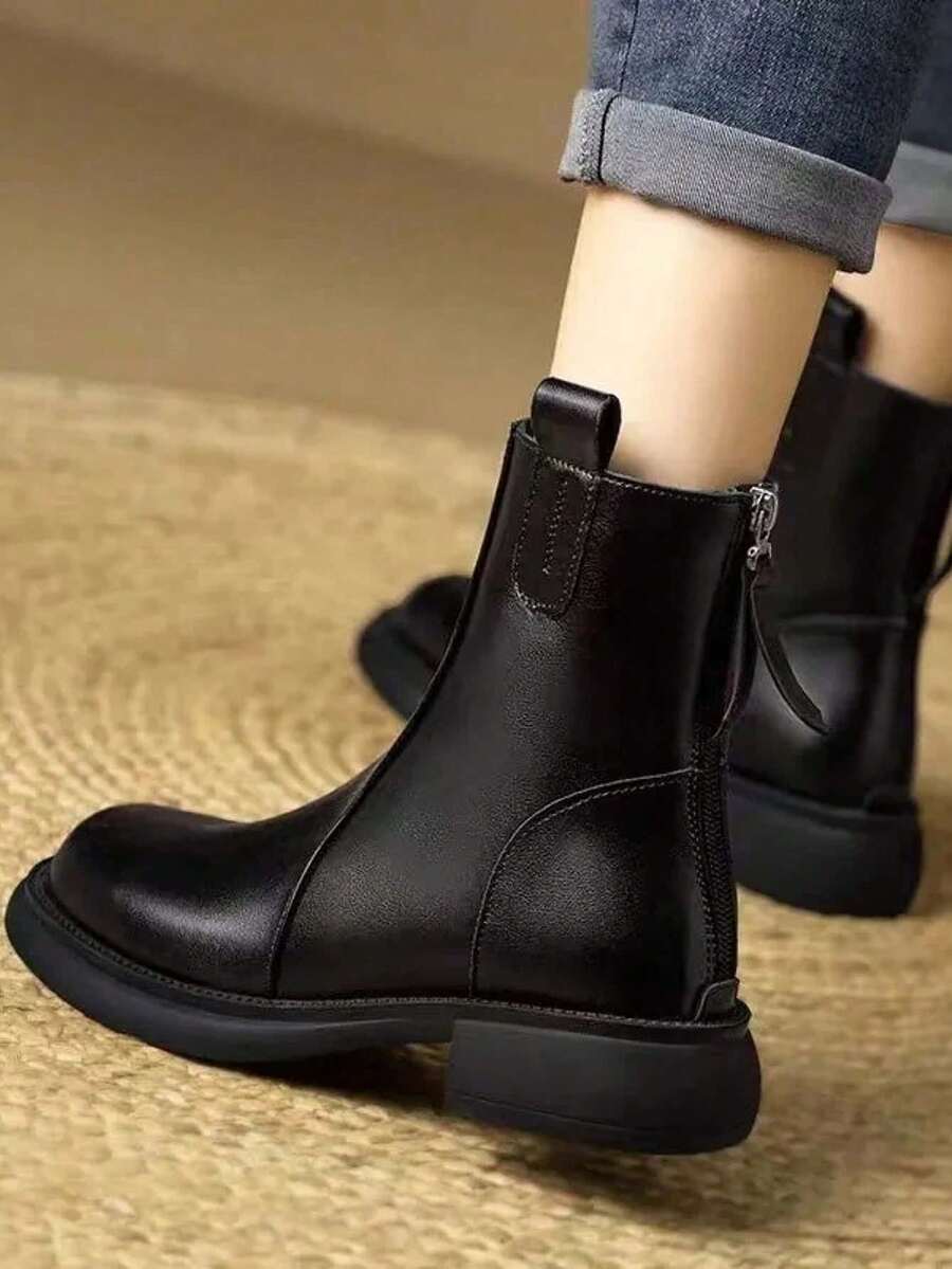 Women's Chelsea Ankle Boots, Low Heel, British Style, Autumn/Winter New Arrival, Retro Zipper Ankle Boots - Black - View 1