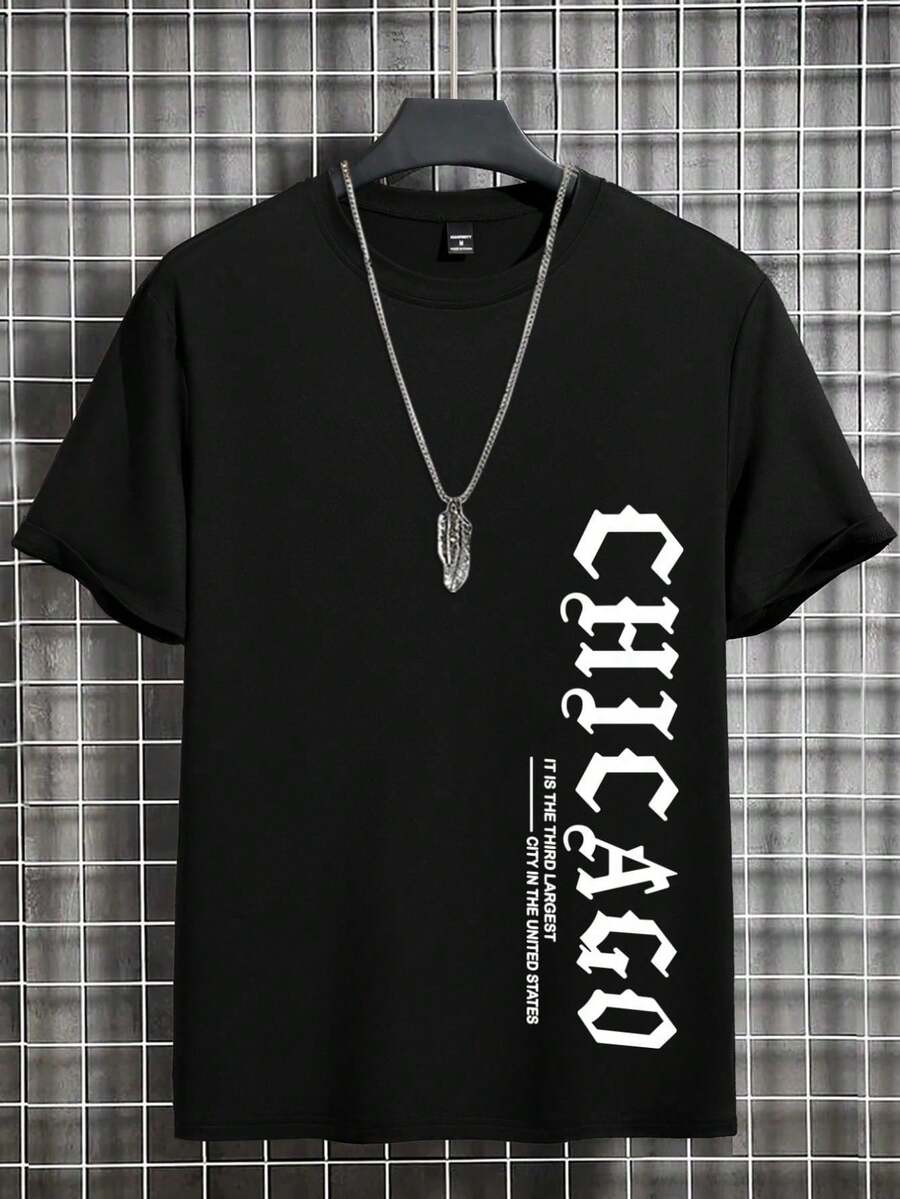 Manfinity LEGND Men's Lightweight Semi-Sheer Crew Neck Short Sleeve T-Shirt With Casual Letter Print, Vintage Casual Summer T-Shirts For Men - 黑色 - 查看 1