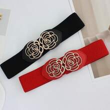 1 Peça Cinto Elástico Largo Feminino com Fivela em Formato de Rosa, Cinto Decorativo para Vestido, Cinto Elástico Ajustável para Verão, Escola, Outono, Halloween - Multicolorido - Visão 7