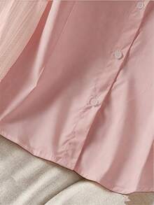 Blusas de poliéster de unicolor con botones para el hogar, vacaciones, uso diario, noche, citas, primavera y otoño - Rosa Pálido - Ver 4