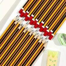 1/5/10pcs Pre-Sharpened HB Wooden Pencils, Classic Yellow Drawing Pencils With Red Decorative Tip. Ideal Student Stationery For Writing, Sketching, Art & Office. Back-To-School Classroom Supplies. - Multicolor - View 6