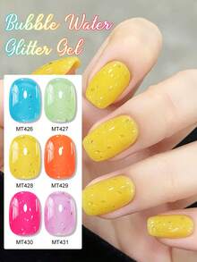 Mtssii 6入 7ml 泡泡水亮片凝膠指甲油套組 夏季半透明果凍 UV/LED 浸泡式凝膠指甲油，閃亮亮片半永久美甲美甲油，適用於居家沙龍，易於塗抹，持久，適合日常與派對穿搭 - 彩色 - 查看 3