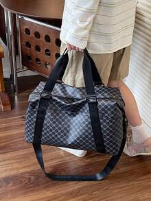 New Fashionable Travel Bag With Jacquard Pattern, Minimalist Niche Design, Stylish And Popular, Suitable For Short Trips, Fitness, With Spliced Color Blocks, Large Capacity, Versatile - Purple - View 4