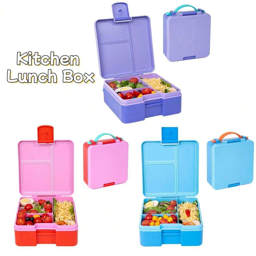 1pc Sealed Salad Lunch Box Fruit Box - With Compartments Large Capacity Bento Box, Work Lunch Box, Back To School Supplies, Kitchen Restaurant Food Storage Box - Multicolor - View 1
