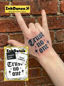 1 Set "Don't Trust Anyone" Revolutionary Technology Semi-Permanent Tattoo Stickers, Long-Lasting Waterproof Realistic Tattoos, Plant-Based, X193 - Black - View 7