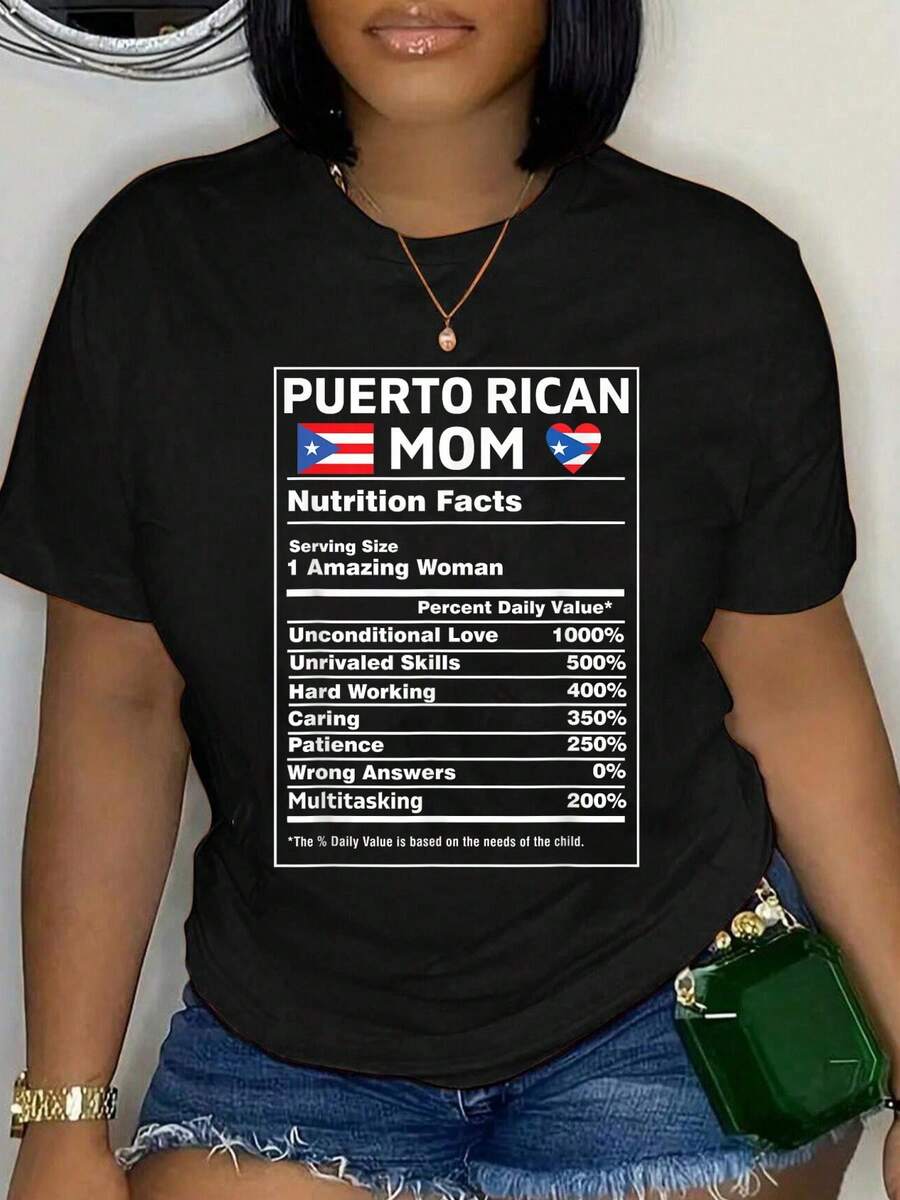 100% Cotton Mami Puerto Rican Mom Mommy Mother Puerto Rico Flag T-Shirt Women's Men's Oversized Comfort Soft Crew Neck Tee Tops - 黑色2 - 查看 1